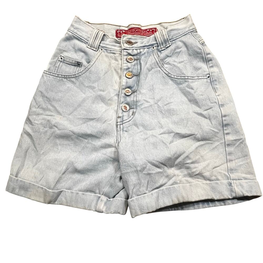 Vintage No Excuses Short Women‎ 7/8 High Rise Button Fly Light Wash Mom Jean